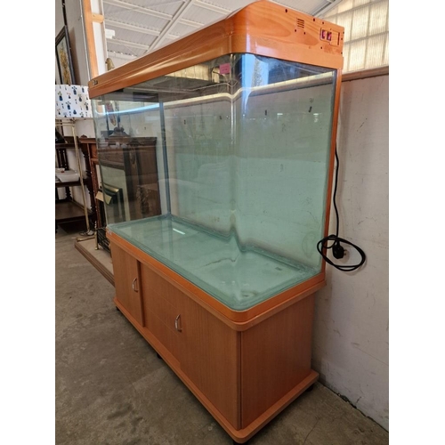 158 - Large Aquarium / Fish Tank on Light Wood Stand with Storage Cupboard, Fitted Lid / Cover with Lamp, ... 