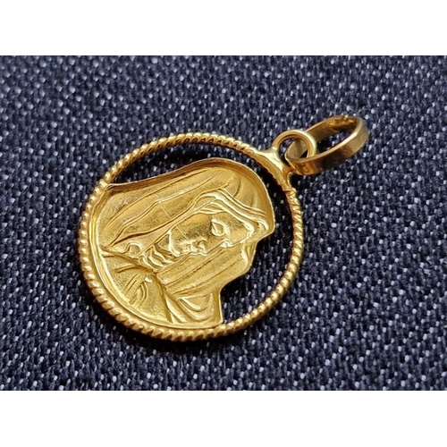 131 - 18ct Gold Pendant with Pierced Virgin Mary and Rope Design Rim, (Approx. Ø: 12mm, 0.4g)