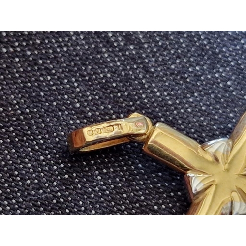 133 - 18ct Two Tone Gold Cross Pendant Set with 4 x Diamonds, (Approx. H: 22mm, 2.6g)