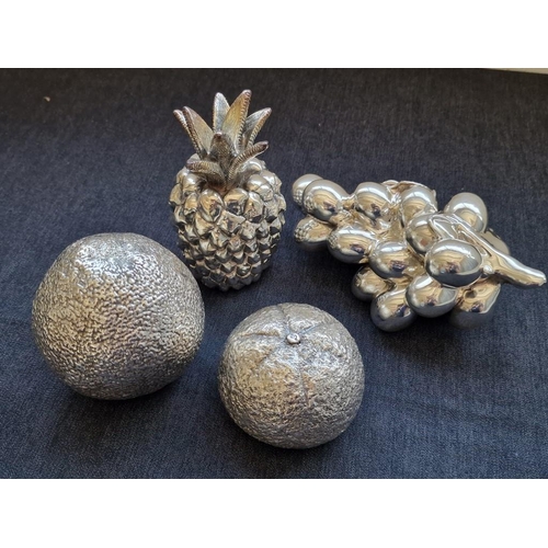 137A - Collection of 4 x Electroform Silver (.925) Ornamental Fruits, (Approx. L: 15cm Grapes / H: 10cm Pin... 