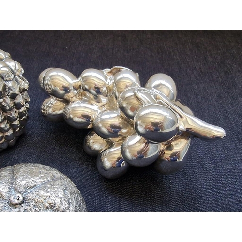 137A - Collection of 4 x Electroform Silver (.925) Ornamental Fruits, (Approx. L: 15cm Grapes / H: 10cm Pin... 