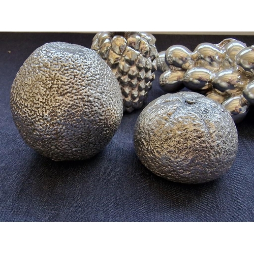 137A - Collection of 4 x Electroform Silver (.925) Ornamental Fruits, (Approx. L: 15cm Grapes / H: 10cm Pin... 