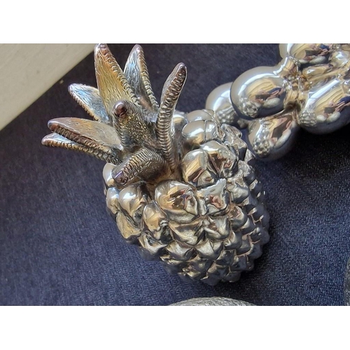 137A - Collection of 4 x Electroform Silver (.925) Ornamental Fruits, (Approx. L: 15cm Grapes / H: 10cm Pin... 