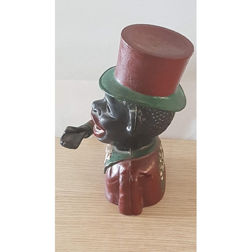 156 - Vintage Cast Iron Mechanical Coin Bank / Money Box, Resembles Caricature of a Black Person: Back Lev... 