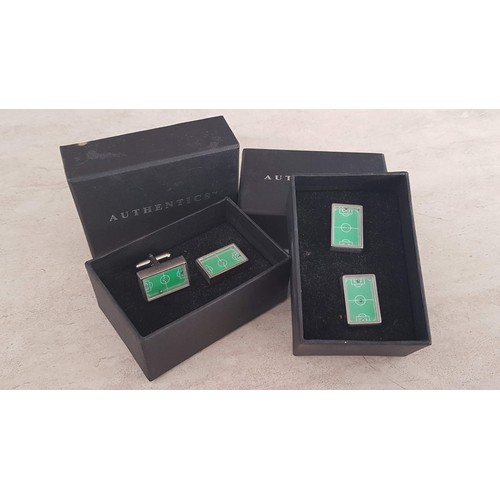 70 - 2 x Pairs of 'Authentics' Football Pitch Cufflinks, Boxed, (2)