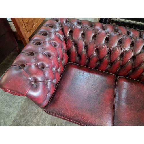 76 - 2 Seater Chesterfield Sofa, Red Oxblood Leather with Button Back, Studded Scroll Arms and Back Rest