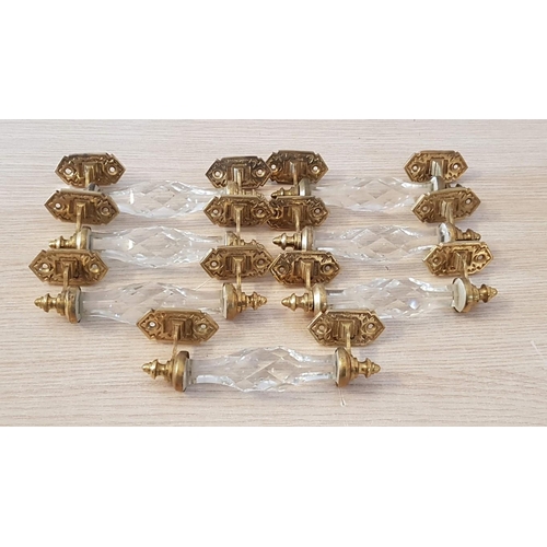 442 - Various Brass and Cut Glass Handles; Art Deco Style (Door, Window, Cupboard), 8 x Glass Diamond Cut ... 