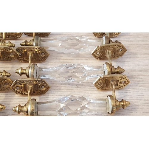 442 - Various Brass and Cut Glass Handles; Art Deco Style (Door, Window, Cupboard), 8 x Glass Diamond Cut ... 