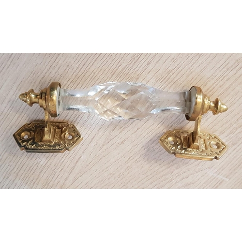 442 - Various Brass and Cut Glass Handles; Art Deco Style (Door, Window, Cupboard), 8 x Glass Diamond Cut ... 