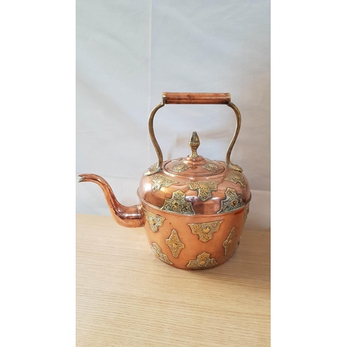 74 - Large 19th Century Copper Kettle with Brass Floral Decoration, (Possibly Made in India During Britis... 