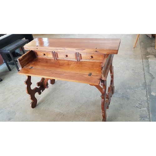 93 - Solid Wood Baroque Style Lyre Leg Desk / Writing Table with 3-Drawers, Circa 20th Century, (Approx. ... 