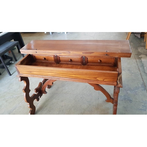 93 - Solid Wood Baroque Style Lyre Leg Desk / Writing Table with 3-Drawers, Circa 20th Century, (Approx. ... 