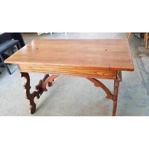 93 - Solid Wood Baroque Style Lyre Leg Desk / Writing Table with 3-Drawers, Circa 20th Century, (Approx. ... 