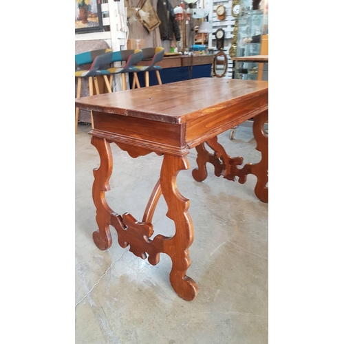 93 - Solid Wood Baroque Style Lyre Leg Desk / Writing Table with 3-Drawers, Circa 20th Century, (Approx. ... 