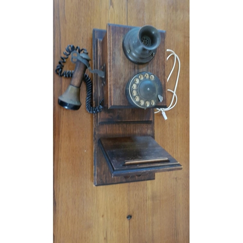 94 - Vintage Western Electric Rotary Dial Telephone, Wooden, Wall Mounted, Believed to be working with an... 