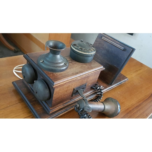 94 - Vintage Western Electric Rotary Dial Telephone, Wooden, Wall Mounted, Believed to be working with an... 