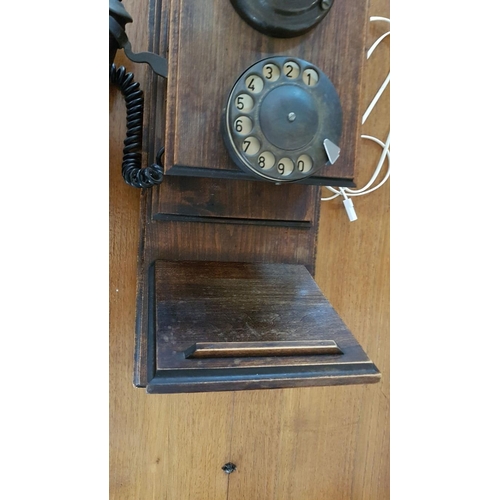 94 - Vintage Western Electric Rotary Dial Telephone, Wooden, Wall Mounted, Believed to be working with an... 