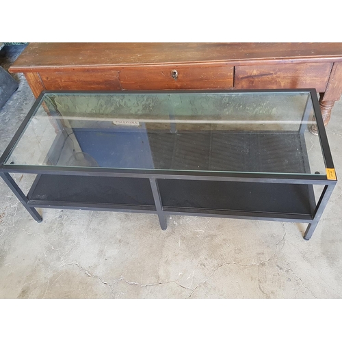 63A - Ikea Coffee Table / TV Unit, Metal with Glass Top (Approx. 40 x 100 x 32.5cm)