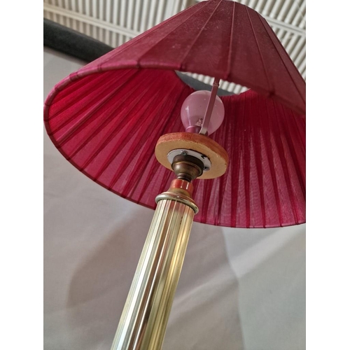 849 - Decorative Onyx and Brass Effect Table / Side Lamp with Red Shade, Together with Onyx Candle Holder,... 