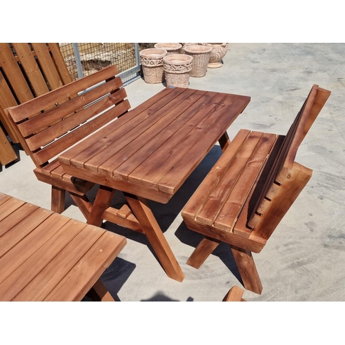 869 - Solid Wood Garden / Patio Set; Comprising of Table, Together with 2 x Matching Benches, (Un-Used), H... 