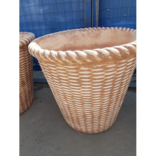 1064 - Pair of Clay Plant Pots in Shape of Big Wicker Basket (Ø41.5 x H:37cm each), (Un-Used), (2)