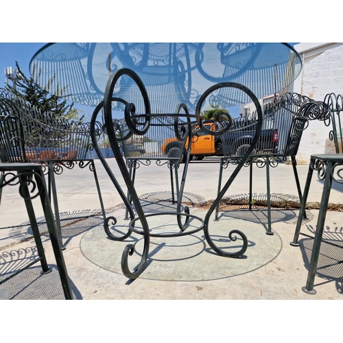 2 - Superb Decorative Wrought Iron Garden Table with Round Glass Top, (Approx. Ø: 105cm), Together with ... 