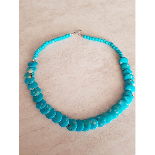 1074 - Natural Stone Necklaces, Beads and Disc in Turquoise Colour (L:51cm)