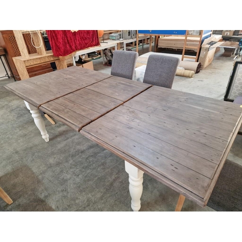 186 - Farmhouse Style Solid / Reclaimed Wood Dining Table, Extendable (with Folding Centre Leaf, 61cm), Ov... 