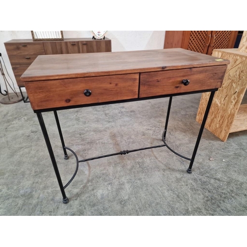 188 - Wooden 2-Drawer Console / Hall Table Over Metal Work Legs, (Approx. 100 x 49 x 87cm)