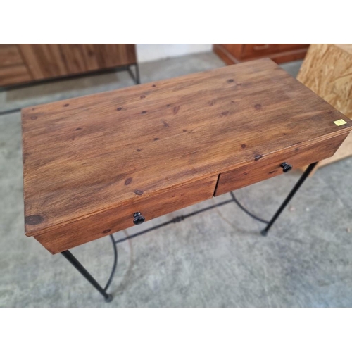 188 - Wooden 2-Drawer Console / Hall Table Over Metal Work Legs, (Approx. 100 x 49 x 87cm)