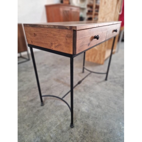 188 - Wooden 2-Drawer Console / Hall Table Over Metal Work Legs, (Approx. 100 x 49 x 87cm)