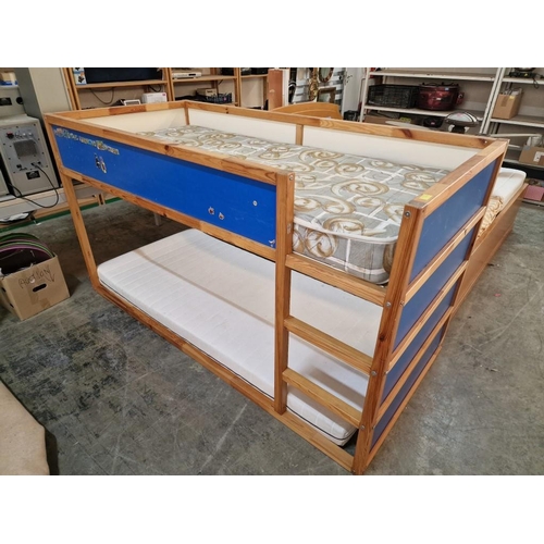 190 - IKEA 'Kura' Reversible Bunk Bed / Cabin Bed, Solid Pine Wood Frame with 2 x Mattresses, (Approx. 209... 