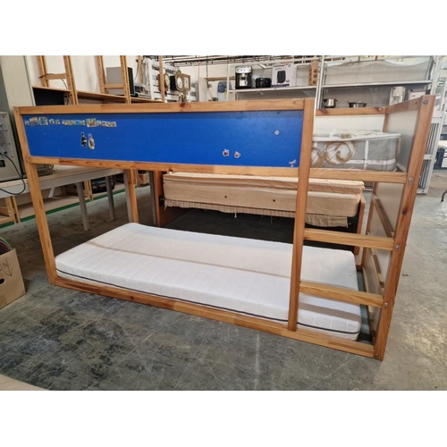 190 - IKEA 'Kura' Reversible Bunk Bed / Cabin Bed, Solid Pine Wood Frame with 2 x Mattresses, (Approx. 209... 