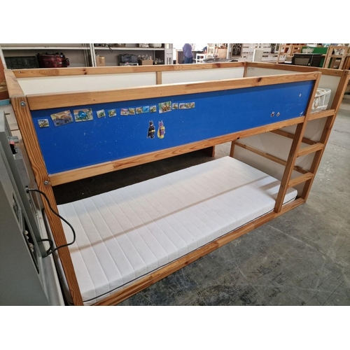 190 - IKEA 'Kura' Reversible Bunk Bed / Cabin Bed, Solid Pine Wood Frame with 2 x Mattresses, (Approx. 209... 