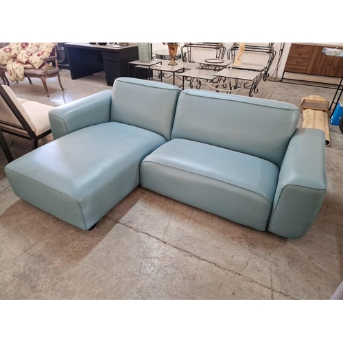 193 - IKEA 'Dagarn' Kimstad Turqoise Faux Leather Modern Reto-Futuristic Style Sofa / Love Seat with Chais... 