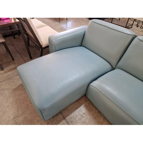 193 - IKEA 'Dagarn' Kimstad Turqoise Faux Leather Modern Reto-Futuristic Style Sofa / Love Seat with Chais... 