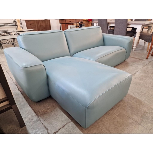 193 - IKEA 'Dagarn' Kimstad Turqoise Faux Leather Modern Reto-Futuristic Style Sofa / Love Seat with Chais... 