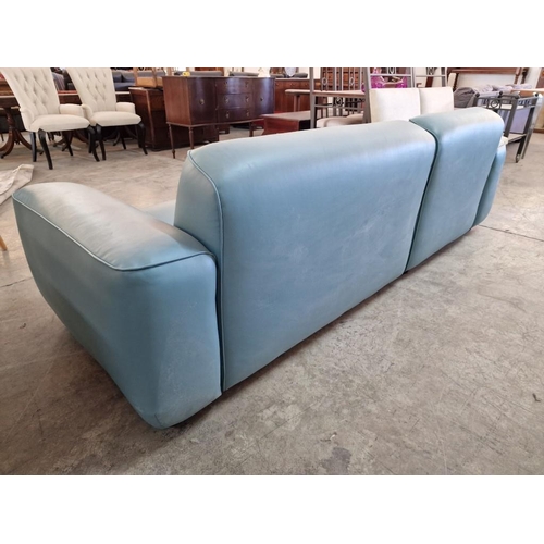193 - IKEA 'Dagarn' Kimstad Turqoise Faux Leather Modern Reto-Futuristic Style Sofa / Love Seat with Chais... 