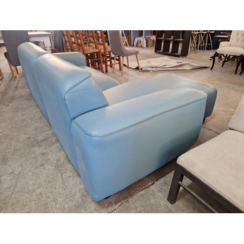 193 - IKEA 'Dagarn' Kimstad Turqoise Faux Leather Modern Reto-Futuristic Style Sofa / Love Seat with Chais... 