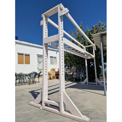 182 - 4m Freestanding Painted Wood Climbing Frame / 'Monkey Bars', (Or, Excellent Large Garden Archway for... 