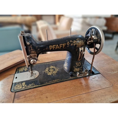 185 - Antique Pfaff Cast Iron Treadle Sewing Machine, No. 30, with Foot Pedal, 2-Drawers and Tin of Access... 