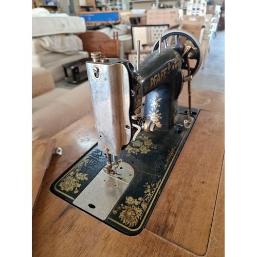 185 - Antique Pfaff Cast Iron Treadle Sewing Machine, No. 30, with Foot Pedal, 2-Drawers and Tin of Access... 