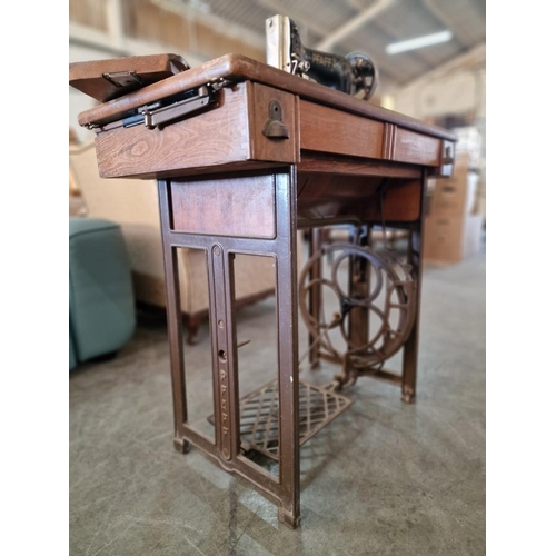 185 - Antique Pfaff Cast Iron Treadle Sewing Machine, No. 30, with Foot Pedal, 2-Drawers and Tin of Access... 