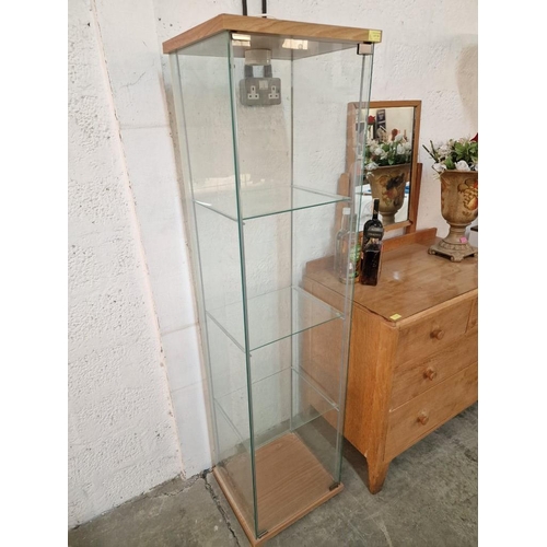 125 - Glass Display Cabinet with 3 x Internal Glass Shelves, Light Wood Effect Top & Bottom, Recessed Spot... 