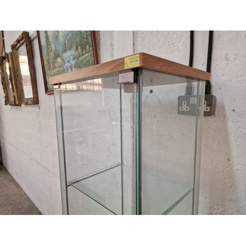 125 - Glass Display Cabinet with 3 x Internal Glass Shelves, Light Wood Effect Top & Bottom, Recessed Spot... 