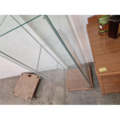 125 - Glass Display Cabinet with 3 x Internal Glass Shelves, Light Wood Effect Top & Bottom, Recessed Spot... 