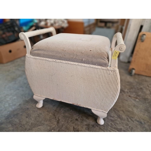 469 - Lloyd Loom Style White Wicker Laundry Basket with Padded Hinged Top / Seat