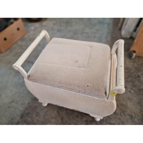 469 - Lloyd Loom Style White Wicker Laundry Basket with Padded Hinged Top / Seat
