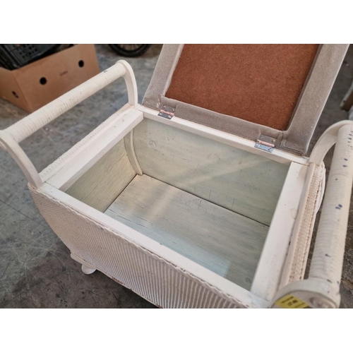 469 - Lloyd Loom Style White Wicker Laundry Basket with Padded Hinged Top / Seat