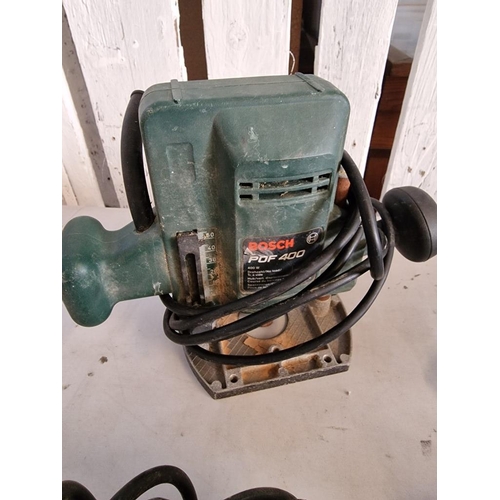 470 - Collection of Power Tools; Bosch Router, Skil 500 Watt Drill, Hitachi D13T Drill (110v) and Angle Gr... 